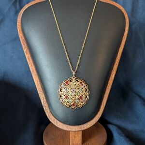 Vintage Gold Vermeil Over Sterling Silver Necklace with Semi-Precious Gems